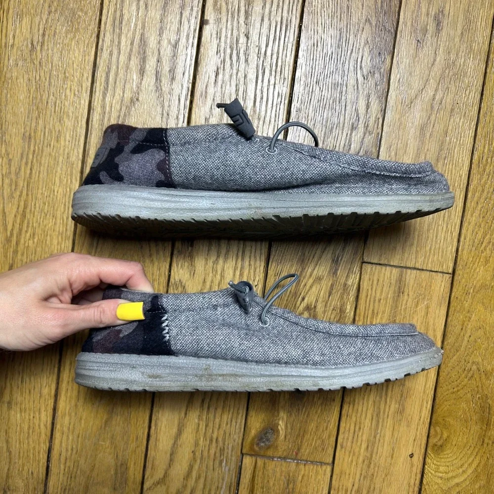 Hey Dude Wally Grey Marl Camo Heel Canvas Slip On Loafers Mens‎ Shoes